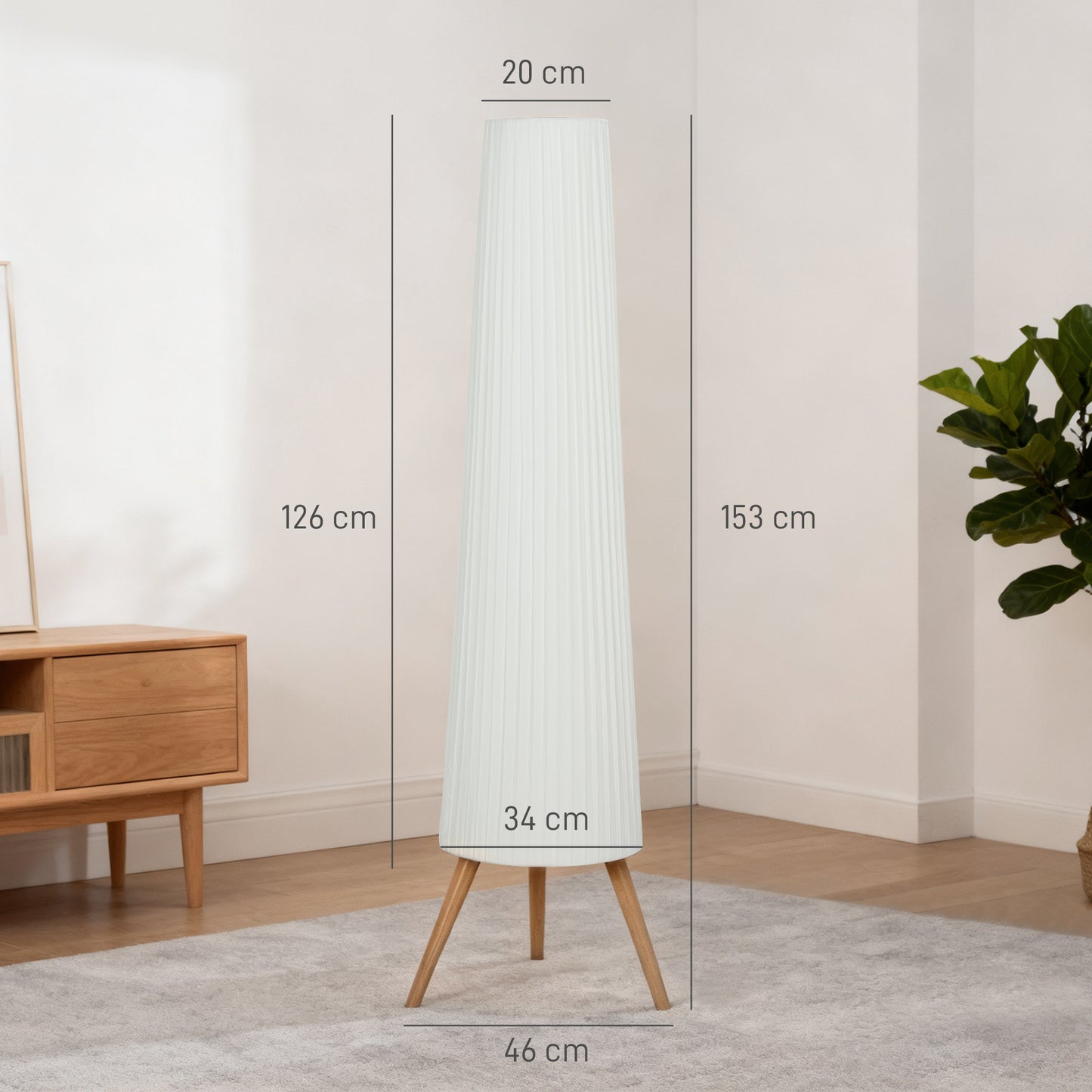 HOMCOM Dimmable Tripod Floor Lamp with Foot Switch, 153cm, White