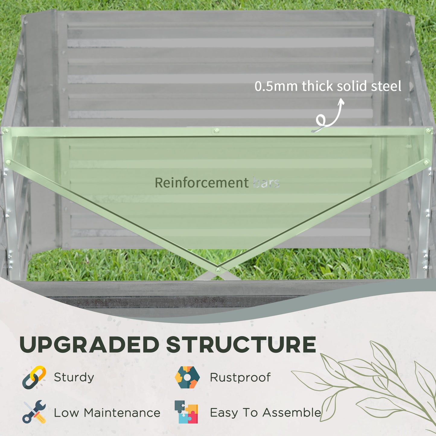 Outsunny Set of 2 Raised Garden Beds, Galvanised Steel Planters with Reinforced Rods for Vegetables, Plants, Flowers, 180x90x59 cm, Light Grey