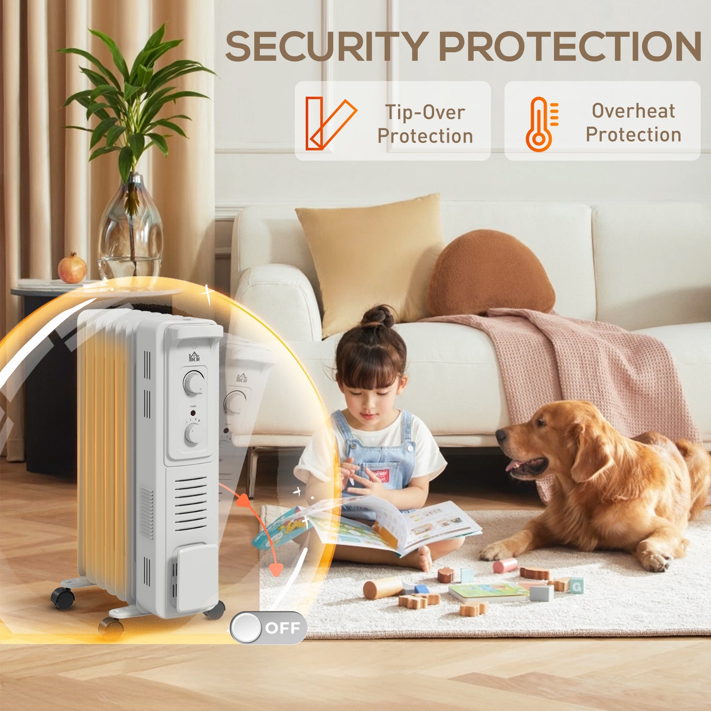 HOMCOM 1500W Quiet Oil Filled Radiator, 7 Fin White