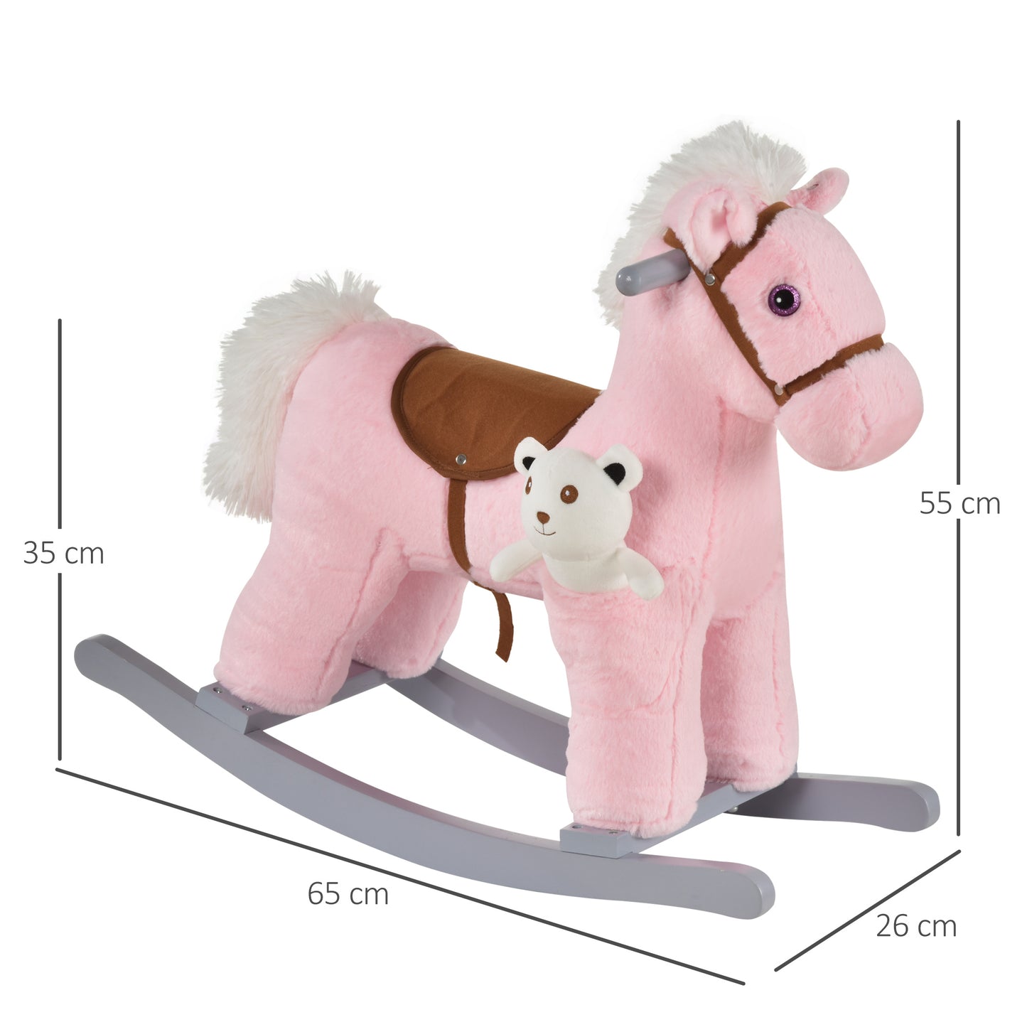 HOMCOM Kids Plush Ride-On Rocking Horse w/ Plush Toy Animal Sounds for 18-36M