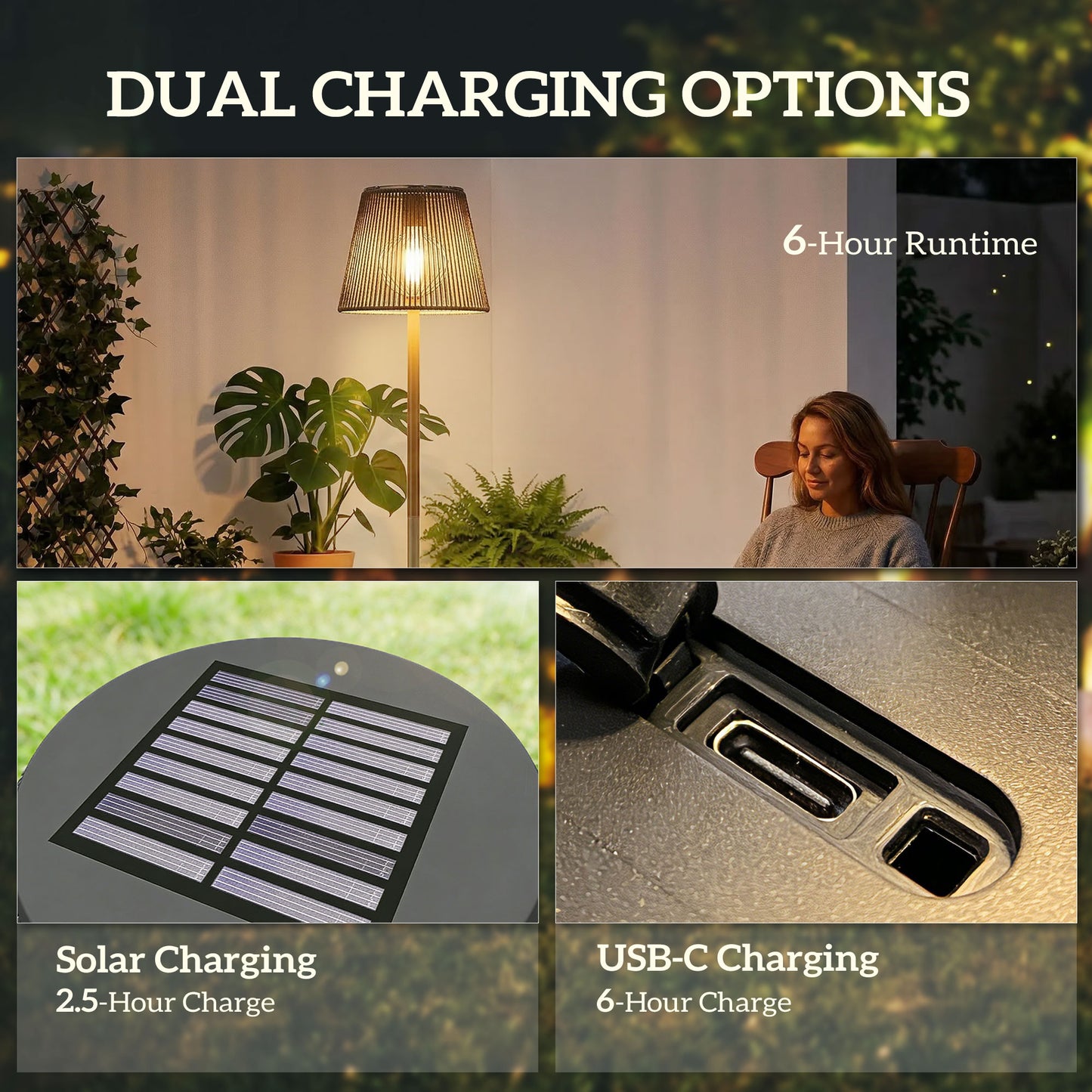 Outsunny Outdoor Solar Floor Lamp, Adjustable Height Rechargeable Floor Lamp IP44 Waterproof