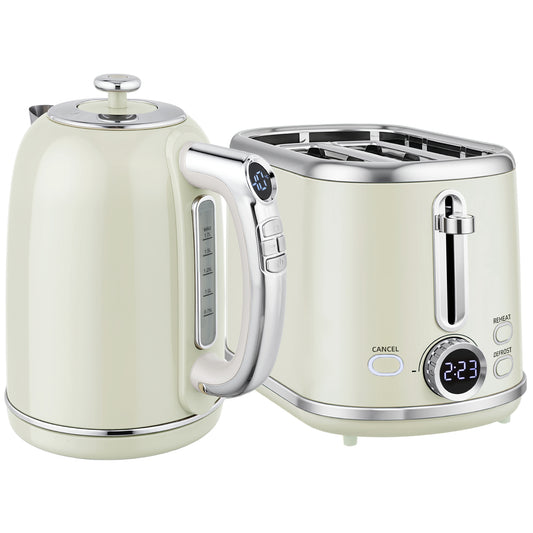 HOMCOM Polished Retro 40-100°C Kettle and Toaster Set - Grey