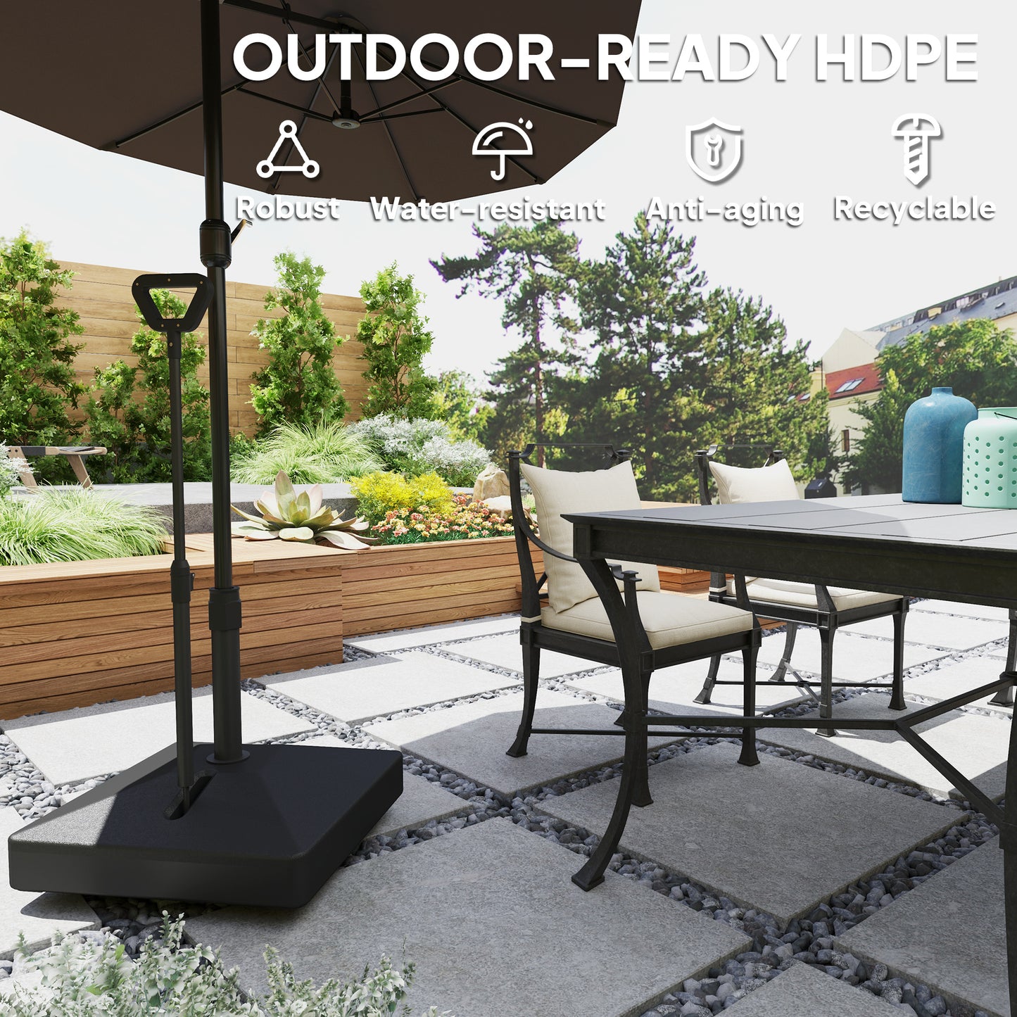 Outsunny Garden Parasol Base with Adjustable Wheels & Handle, 55kg/45kg Fill, Umbrella Stand, Black