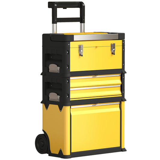 HOMCOM 3-in-1 Stackable Rolling Tool Box - Yellow