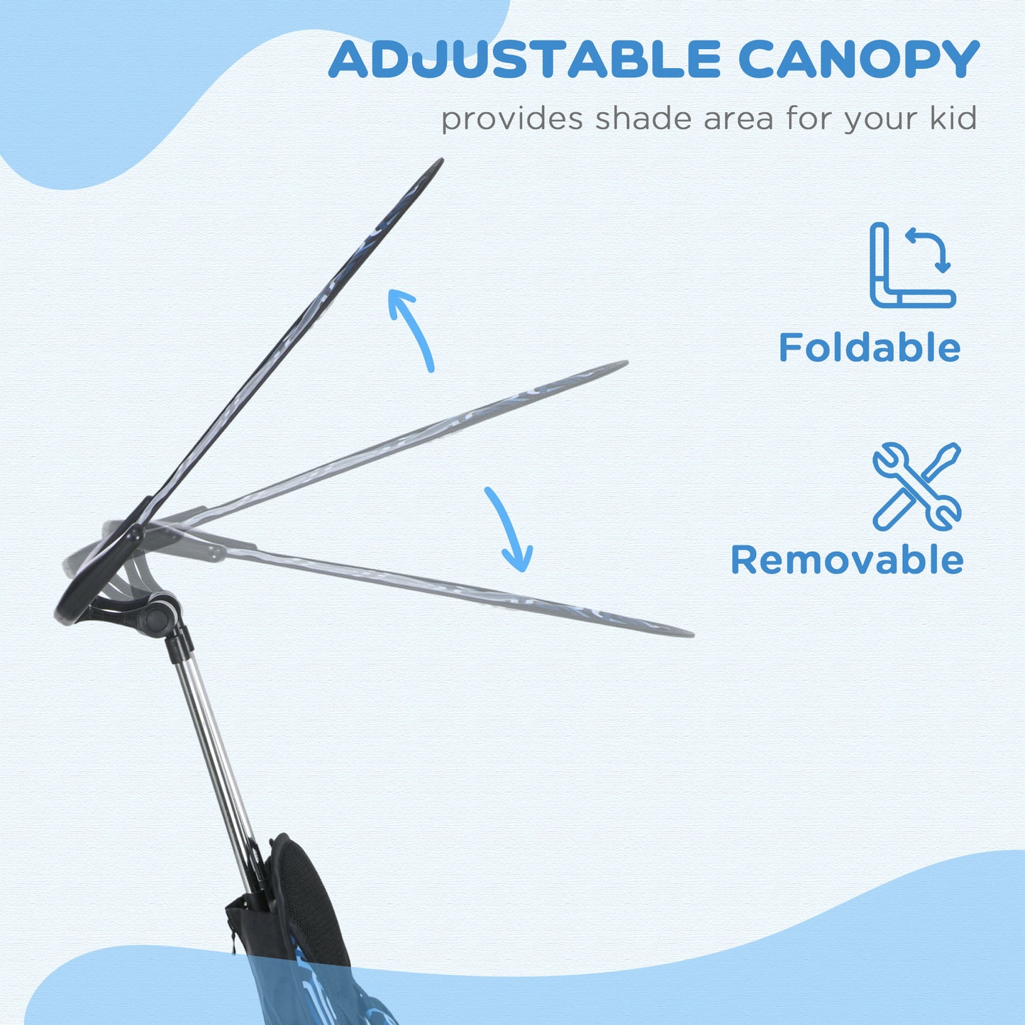 HOMCOM 4 in 1 Tricycle for Kids with 5-point harness straps Removable Canopy Blue