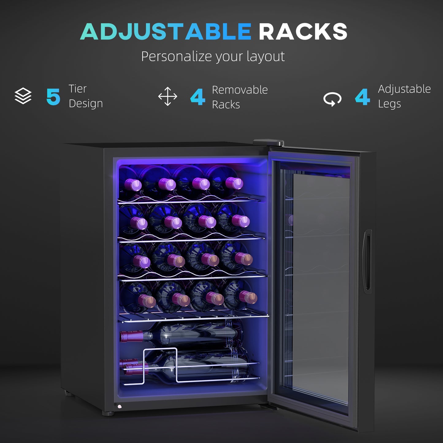 HOMCOM 20 Bottle 5-18°C Countertop Wine Fridge - Black