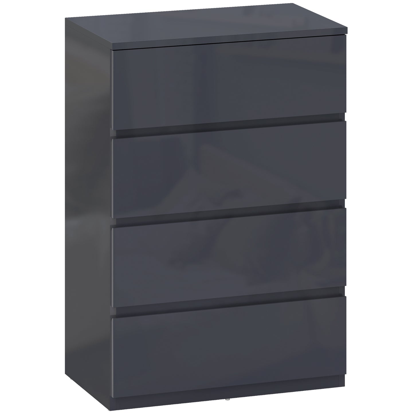 HOMCOM High Gloss Chest of Drawers, 4-Drawer Storage Cabinets, Modern Dresser for Bedroom, Grey