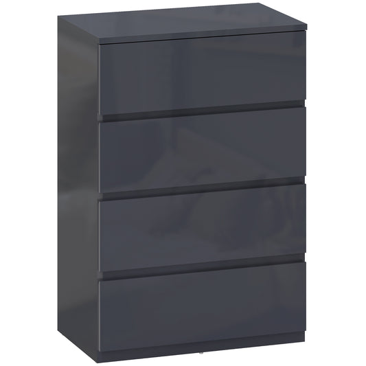 HOMCOM High Gloss Chest of Drawers, 4-Drawer Storage Cabinets, Modern Dresser for Bedroom, Grey