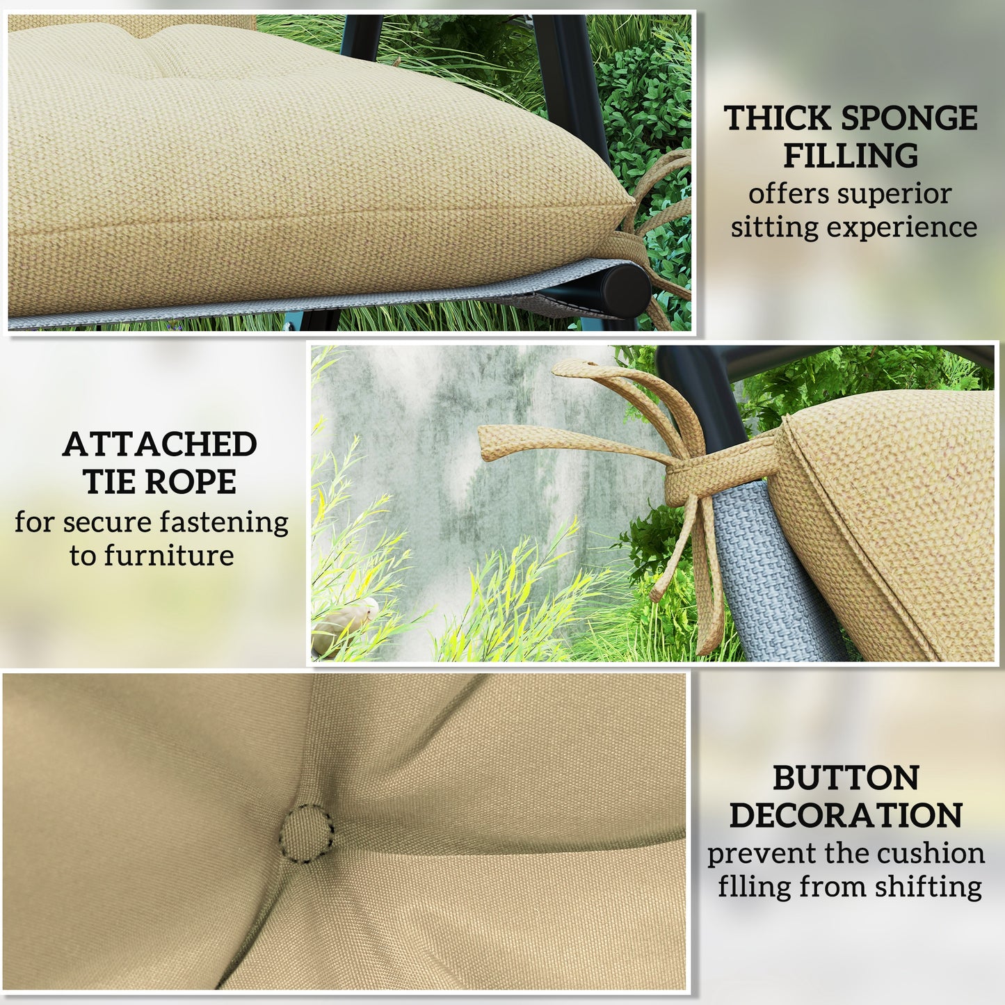 Outsunny Set of 2 Garden Chair Cushions with Backrest, 50x98x8 cm, Comfortable Seat Pads for Sunbeds, Rocking Chairs, Loungers, Indoor/Outdoor, Khaki