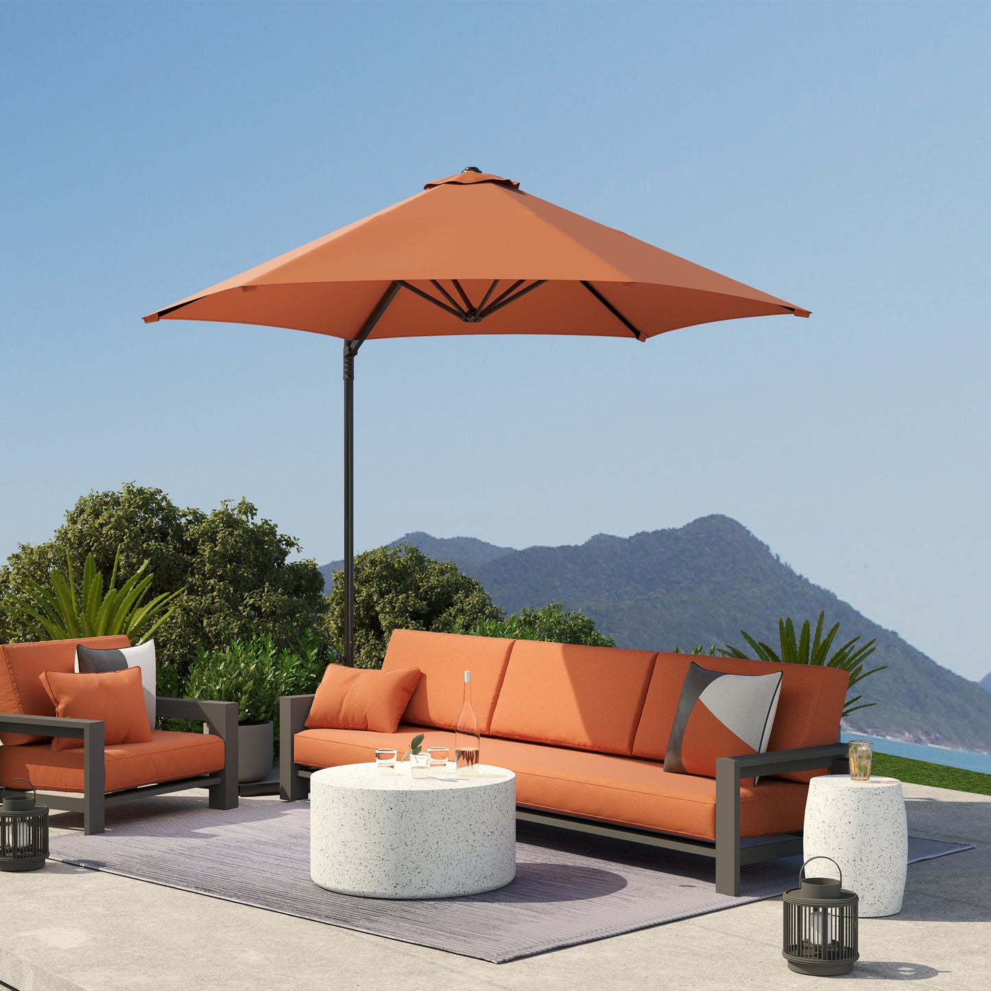 Outsunny 2.5M Garden Cantilever Parasol, Offset Roma Patio Umbrella Hanging Sun Shade Canopy Shelter with 360° Rotation and Cross Base, Orange