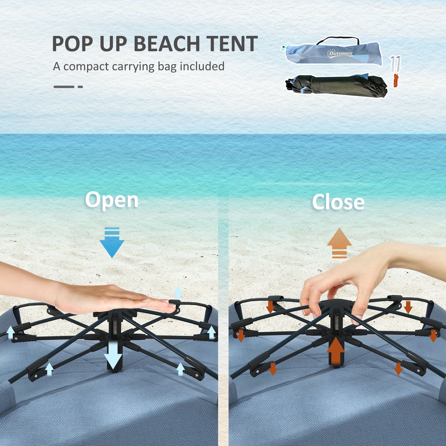 Outsunny 2-3 Person Pop Up Beach Tent Carry Bag Light Blue