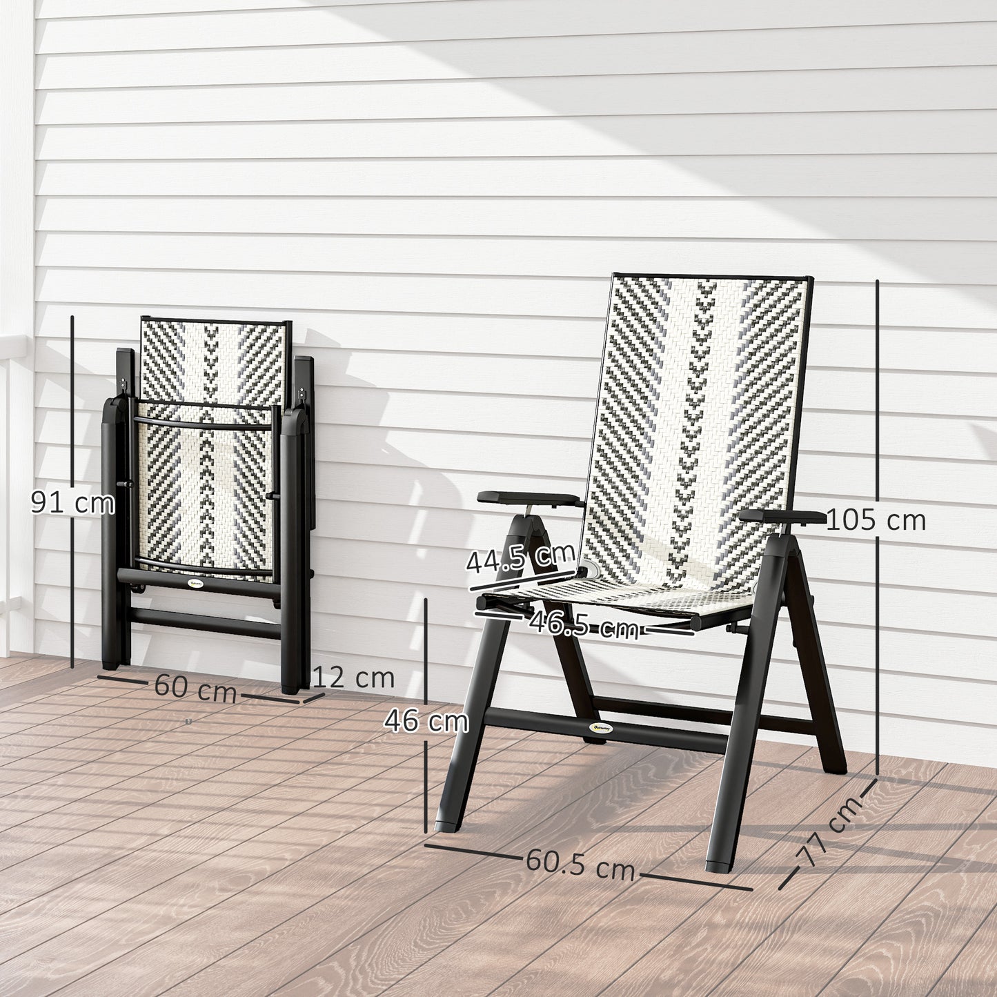 Outsunny Rattan Reclining Garden Chairs - Grey