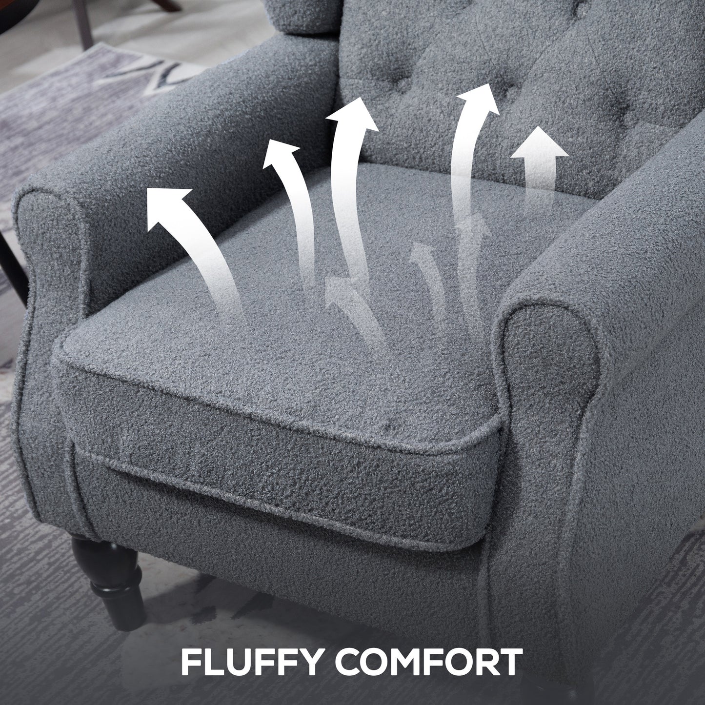 HOMCOM Wingback Accent Chair, Retro Upholstered Button Tufted Occasional Chair for Living Room and Bedroom, Grey