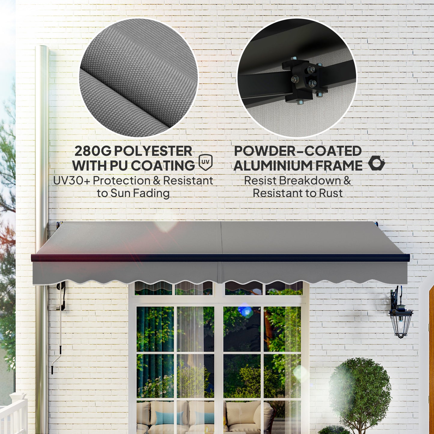 Outsunny Electric Retractable Awning, 3.5x3m, Aluminium Frame, Remote Control, UV30+ Sun Shade for Garden Patio Door Window, Dark Grey