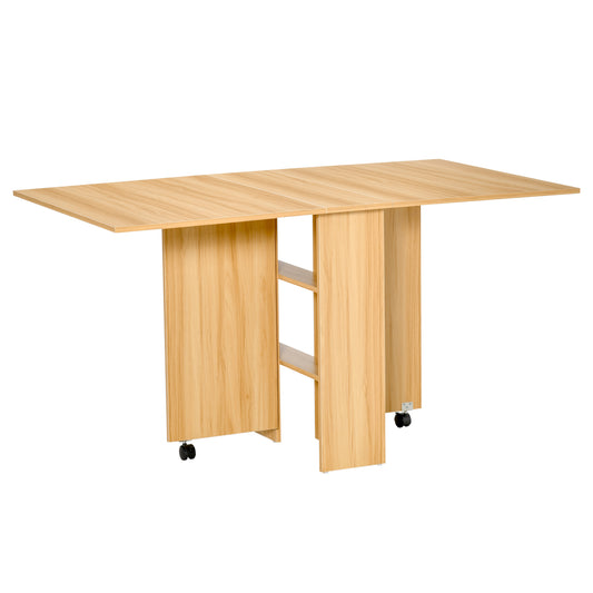 HOMCOM Folding Dining Table, Drop Leaf with Storage Shelves for Small Spaces, Kitchen & Dining Room, Teak
