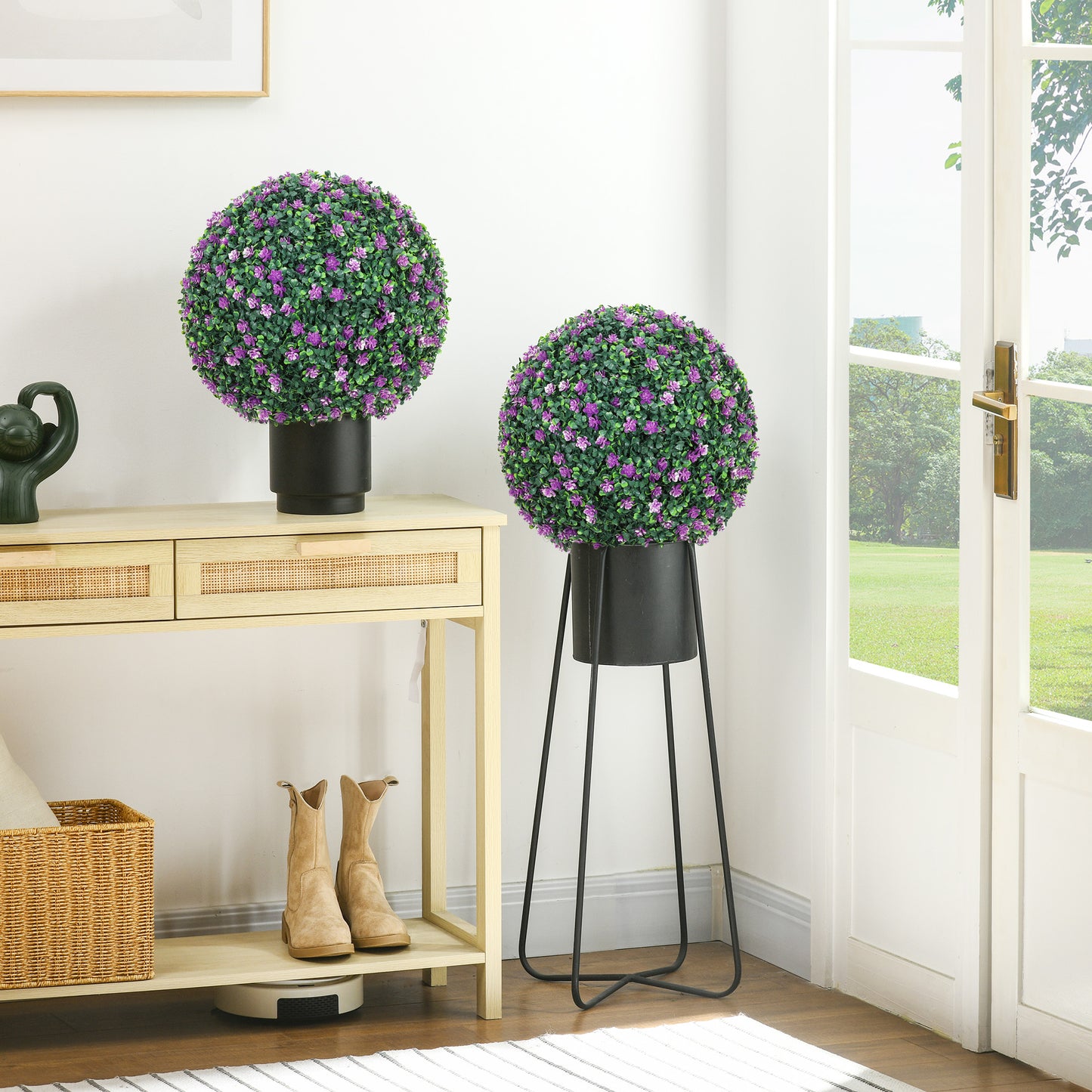 HOMCOM Set of Two Artificial Boxwood Balls Plants - Purple