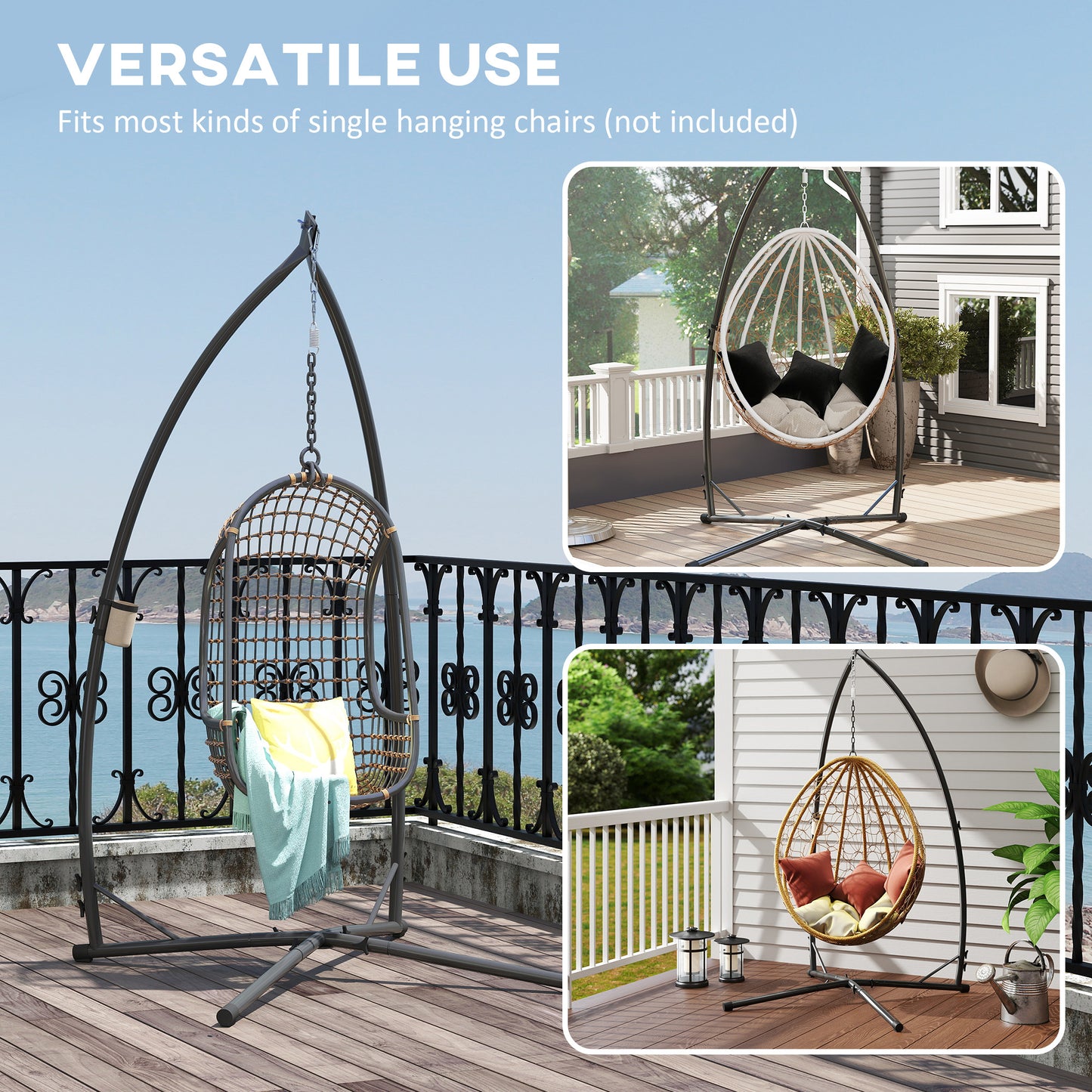 Outsunny Hammock Chair Stand Only, X-Shape Base, Heavy Duty Steel Frame, 150 KG Load, Indoor/Outdoor, Black