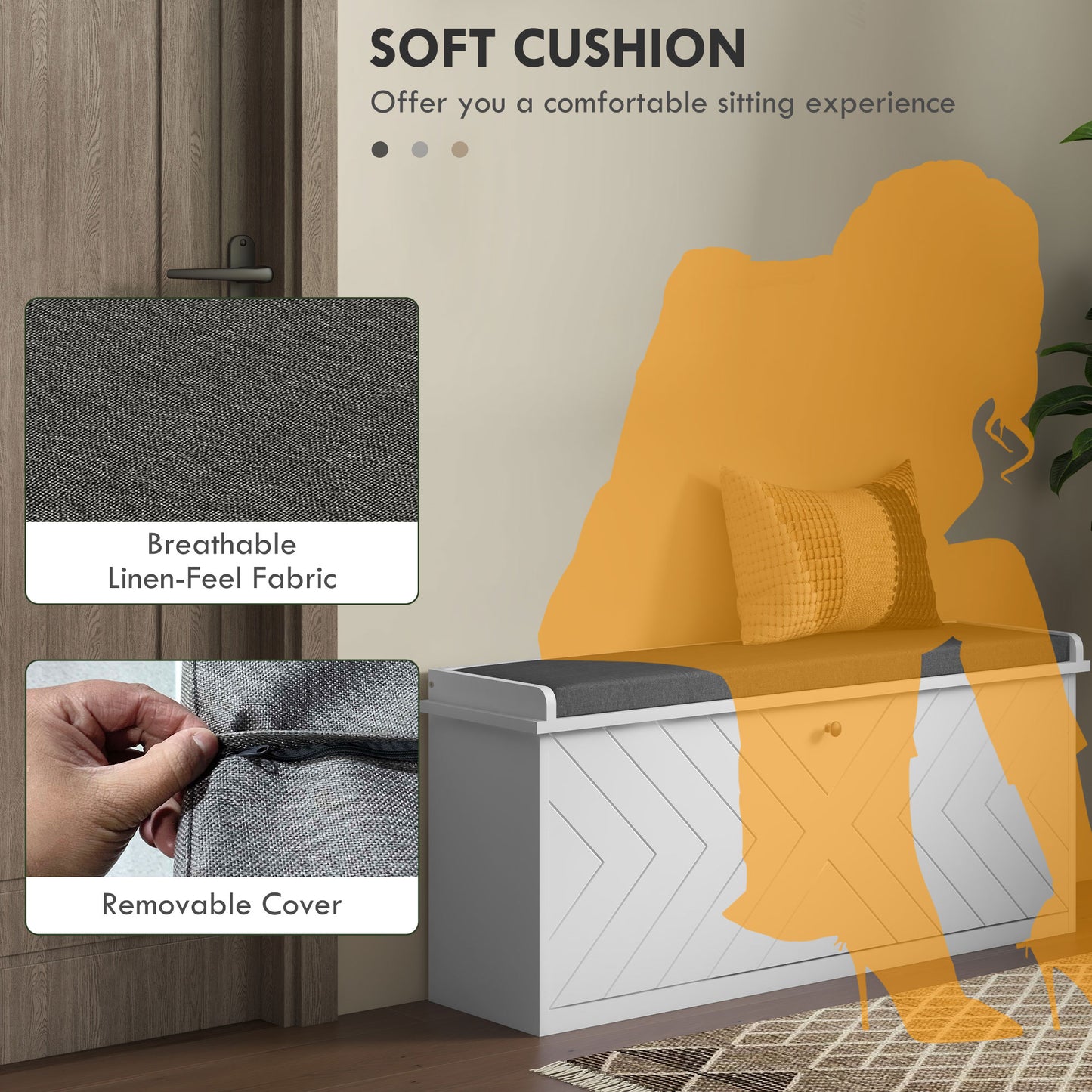 HOMCOM Shoe Storage with Seat Upholstered Hallway Bench Shoe Bench with Flip Drawer Adjustable Shelf for 10 Pairs of Shoes