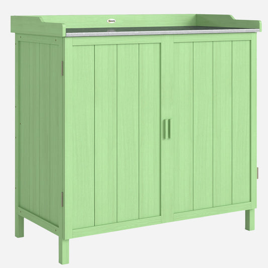 Outsunny Wood Storage Cabinet with Shelves Green