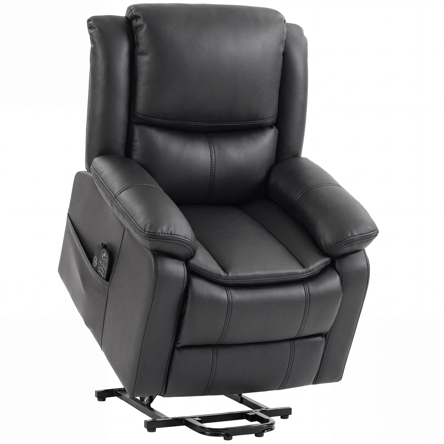 HOMCOM Riser Recliner Chair with Massage and Heat, PU Leather Power Electric Lift Armchair for Elderly, Charcoal Grey