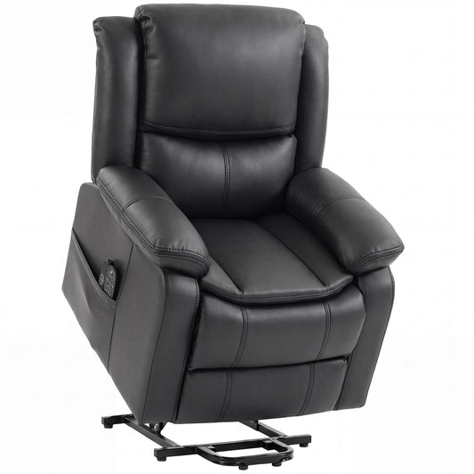 HOMCOM Riser Recliner Chair with Massage and Heat, PU Leather Power Electric Lift Armchair for Elderly, Charcoal Grey