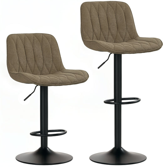 HOMCOM Bar Stools Set of 2, Height Adjustable Swivel Barstools with Backrest, Footrest, Modern Linen Upholstered, Armless, Brown