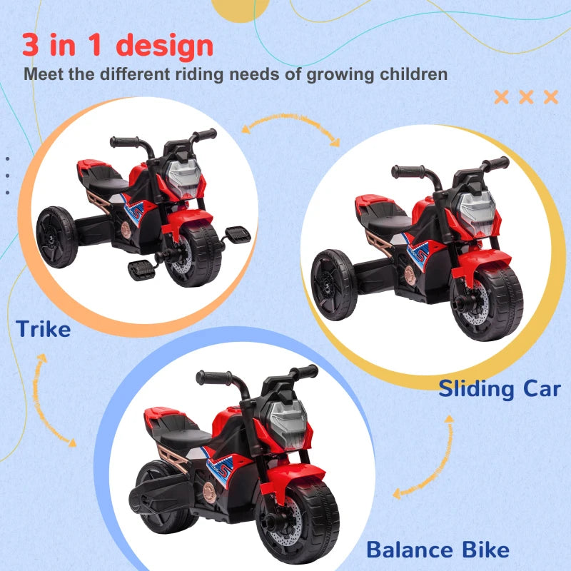 AIYAPLAY Motorcycle Design, 3 in 1 Toddler Trike, Sliding Car, Balance Bike with Headlight, Music, Horn, Red