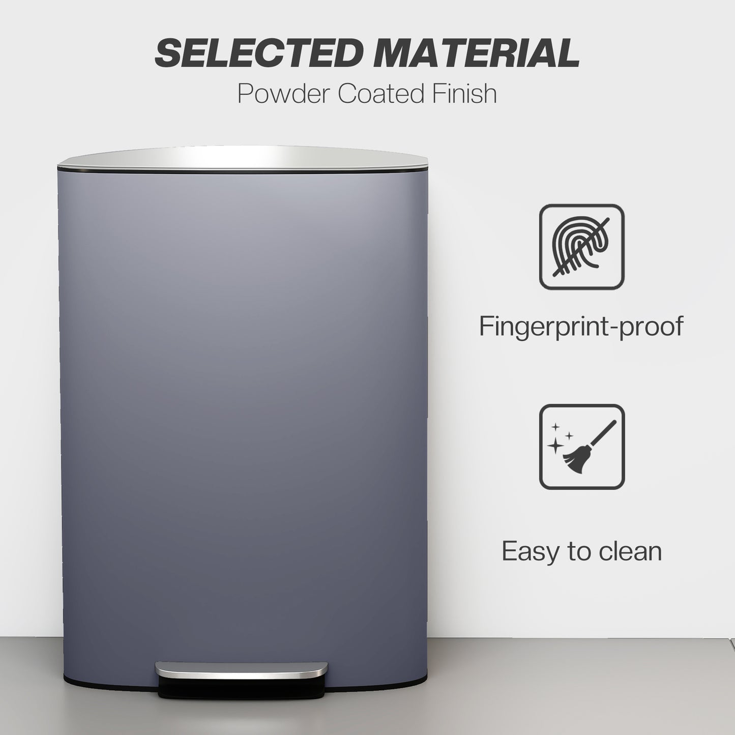HOMCOM 50L Kitchen Bin, Soft-Close Lid, Pedal Bin with Removable Inner Bucket, Carry Handle for Kitchen, Office, Home, Stainless Steel, Grey