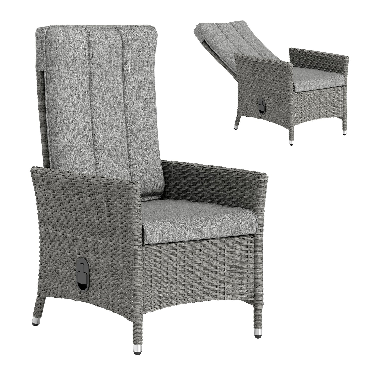 Outsunny 105°-150° Reclining Rattan Chair - Light Grey