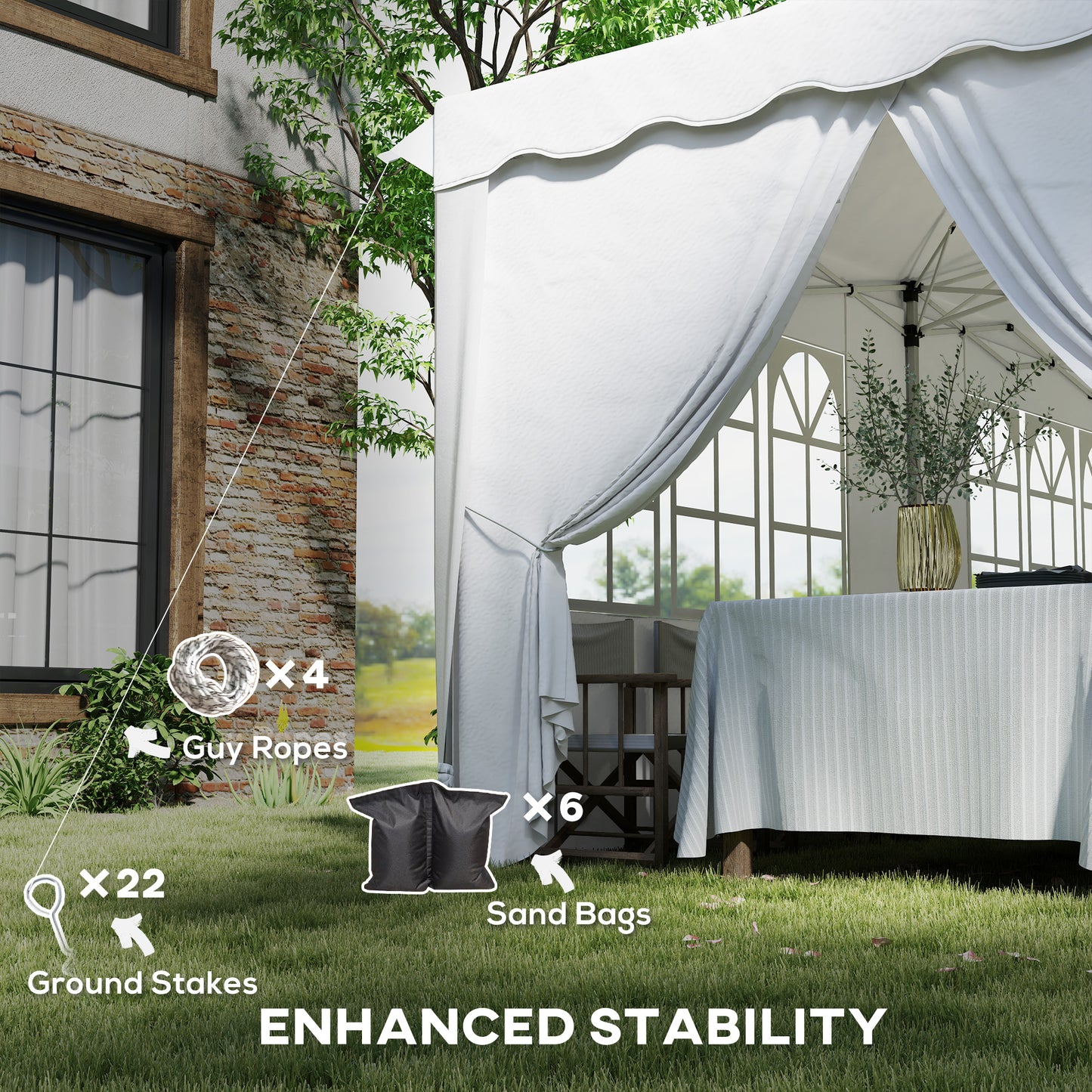 Outsunny 3x6m Pop Up Gazebo, Height Adjustable Party Tent with Carry Bag & Sand Bags, White