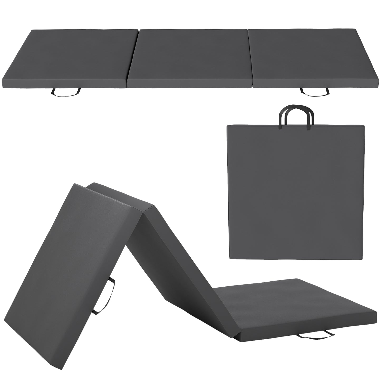 HOMCOM Gymnastics Mat, Tri-Fold Crash Exercise Pad, 6FT 2" Thick Foldable Workout Mat with Handles for Home Training, Grey