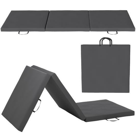 HOMCOM Gymnastics Mat, Tri-Fold Crash Exercise Pad, 6FT 2" Thick Foldable Workout Mat with Handles for Home Training, Grey
