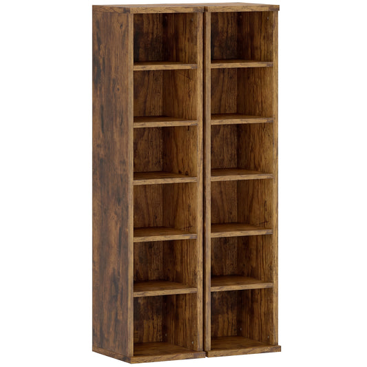 HOMCOM Set of 2 CD Media Display Shelf Unit Tower Rack with Adjustable Shelves, Rustic Brown