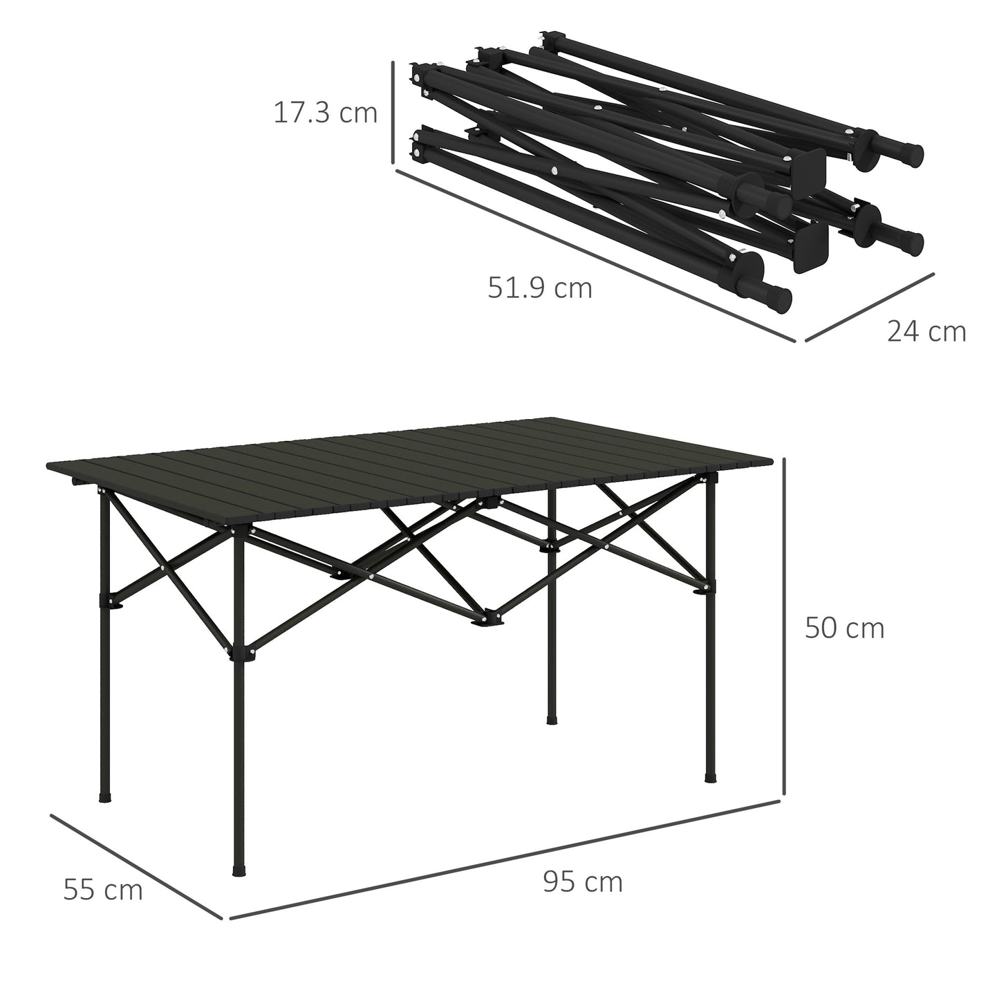 Outsunny 3ft Foldable Aluminium Camping Table - Black