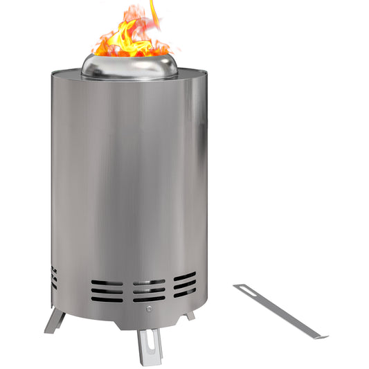 Outsunny Smokeless Fire Pit, 16x16cm Stainless Steel Portable Wood/Pellet Tabletop Firepit with Poker for Garden Camping, Silver Tone
