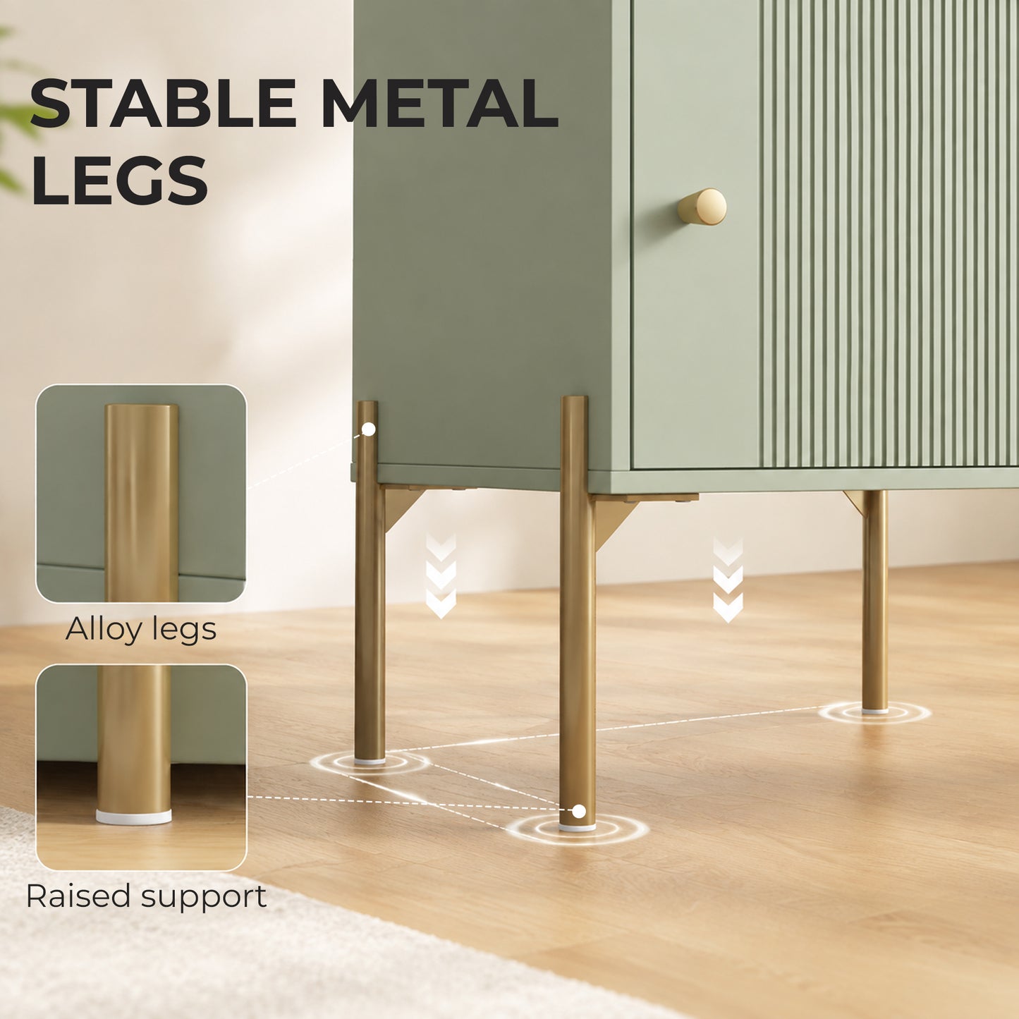 HOMCOM Modern End Table Set of 2, Side Tables with Drawer, Cabinet and Metal Legs for Living Room, Bedroom, Light Green
