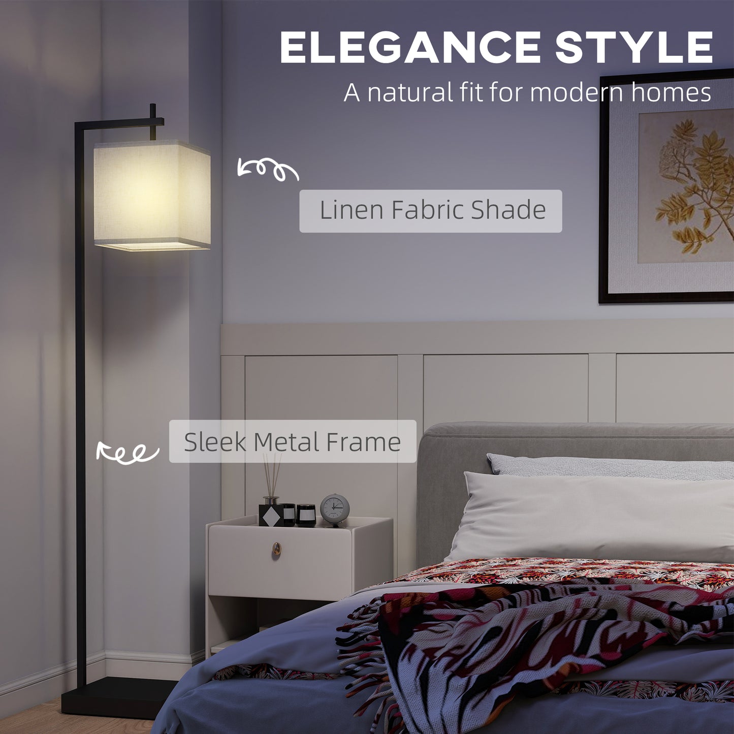 HOMCOM 66" Modern Floor Lamp with Adjustable Colour Temps & 10 Brightness Levels, Remote & Foot Switch, 9W LED Bulb, for Living Room, Bedroom, Office, Black