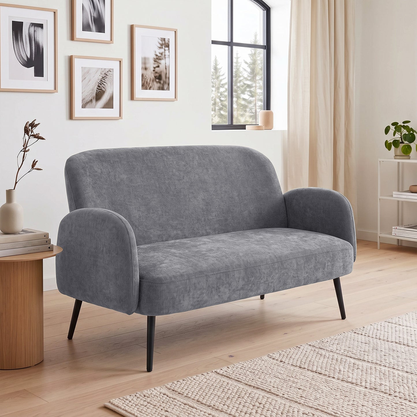 HOMCOM 132cm 2 Seater Sofa, Velvet Comfy Small Sofa Couch with Wide Seat, Thick Padding, Tapered Metal Legs, Light Grey