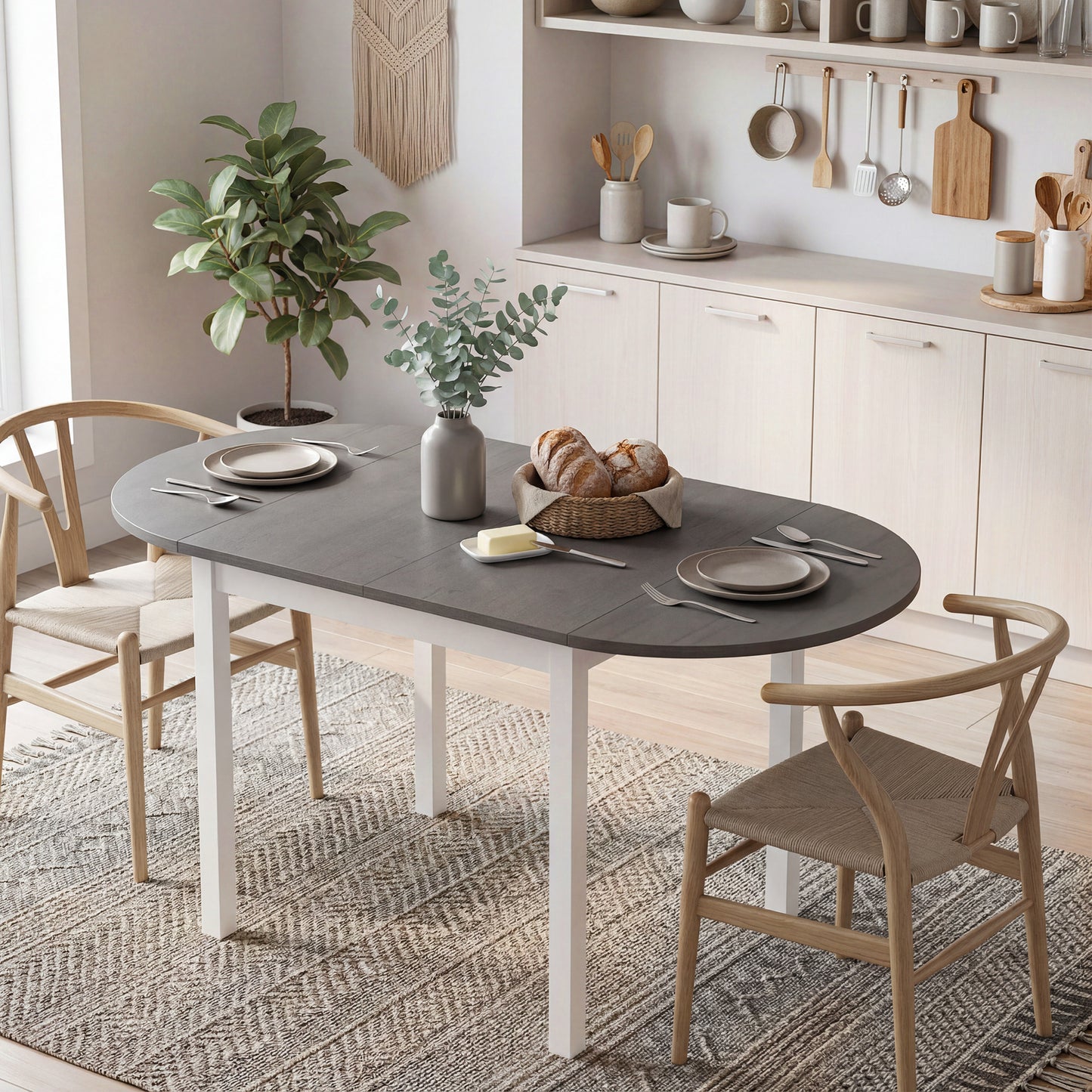 HOMCOM 4-6 Person Wooden Drop-Leaf Table - Grey