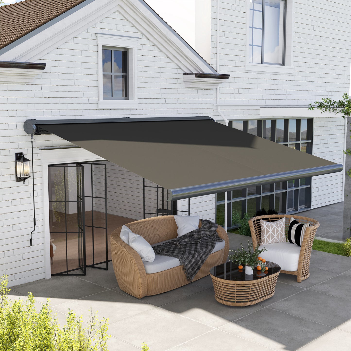 Outsunny Full Cassette Electric Awning with Remote, Aluminium Frame DIY Retractable UPF50+ Sun Shade Canopy, Dark Grey.