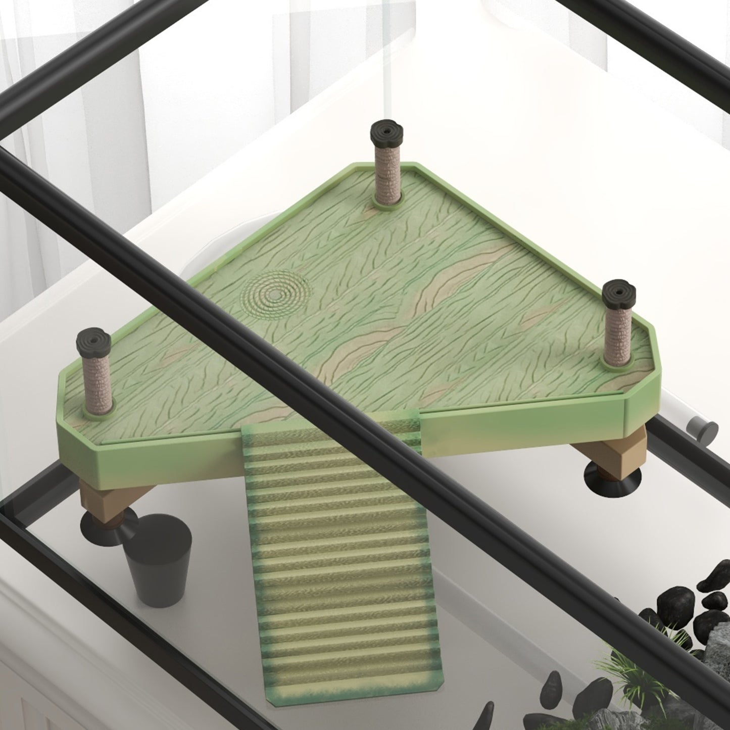 PawHut 28L Glass Turtle Tank Aquarium with Basking Platform, Easy-Drain, Strip Patch Thermometer