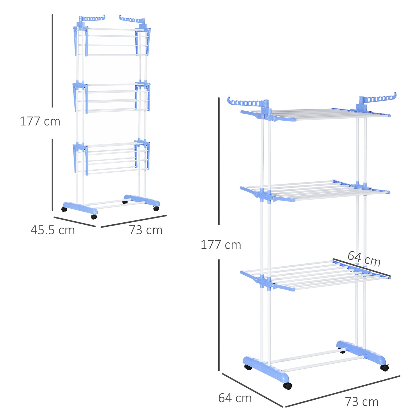 HOMCOM Foldable Clothes Drying Rack, 4-Tier Steel Garment Laundry Rack with Castors for Indoor and Outdoor Use, Blue