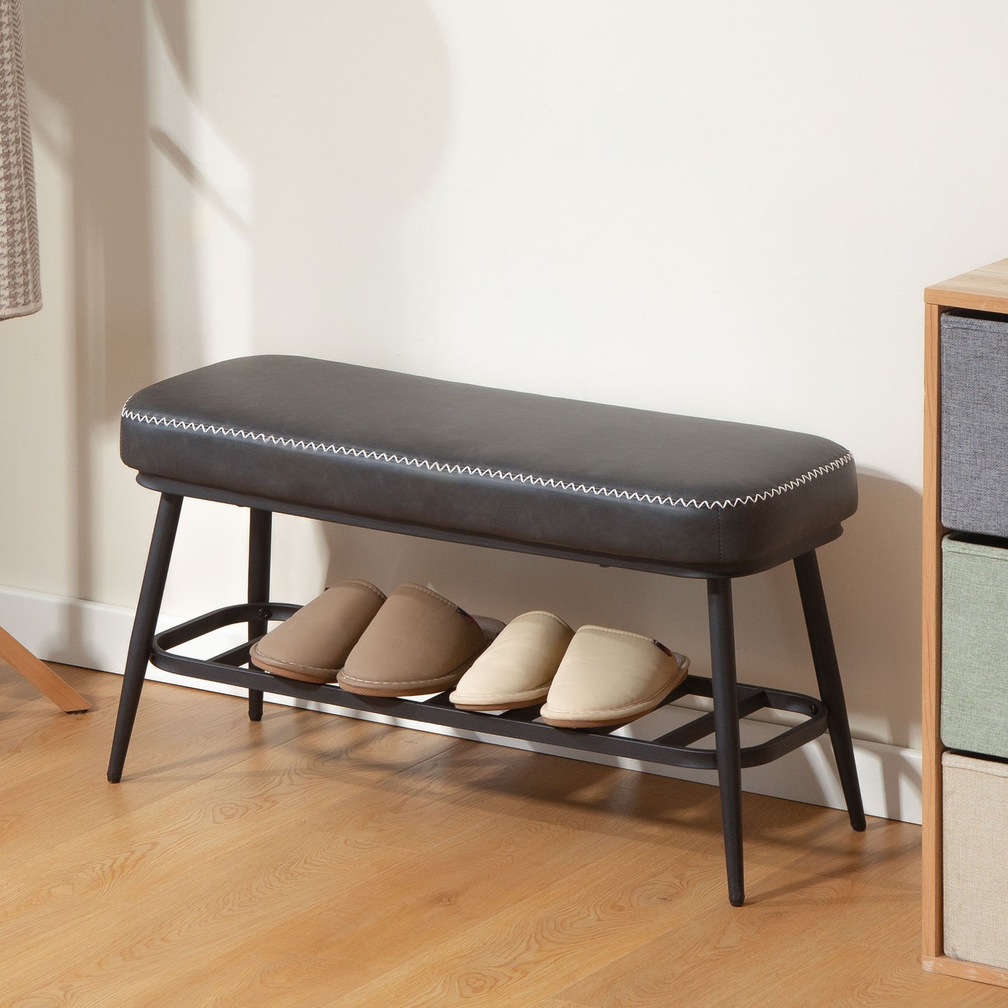 HOMCOM PU Leather Shoe Storage Bench - Charcoal Grey