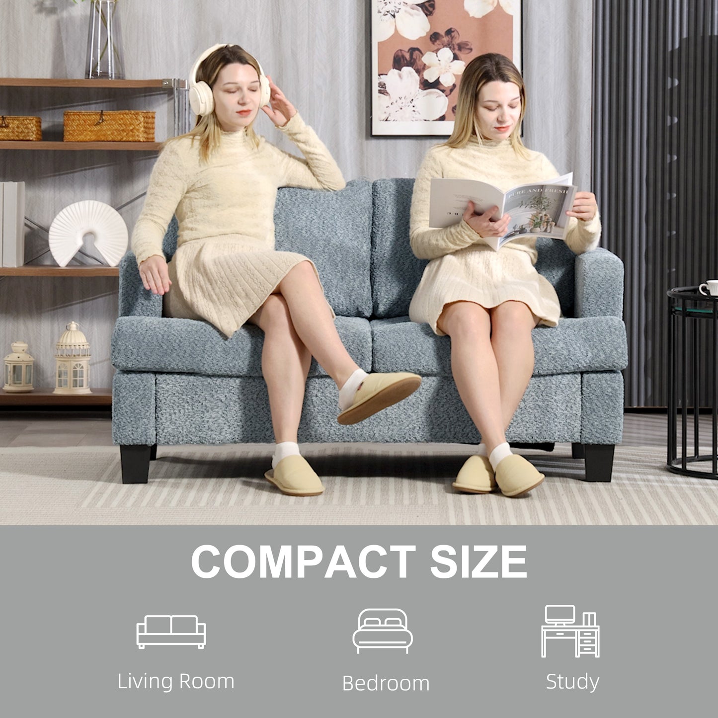 HOMCOM 2 Seater Sofa, 138 cm Loveseat with Removable Back Cushions, Chenille Fabric, S-springs, for Living Room/Bedroom/Office, Light Grey