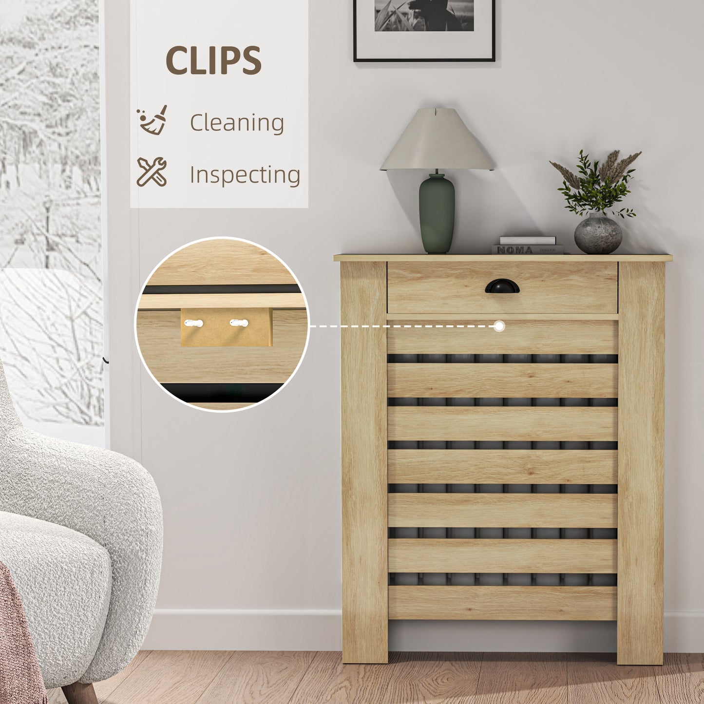 HOMCOM 95.5H x 78Wcm Radiator Cover, with Drawer - Oak