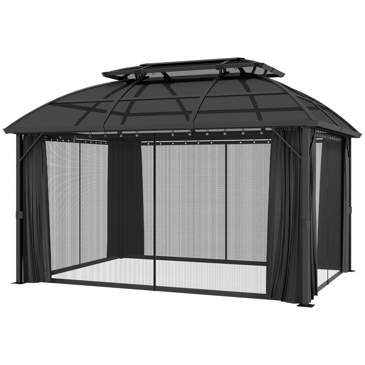 Outsunny 4 x 3m Aluminium Frame Hard Gazebo with Accessories - Black