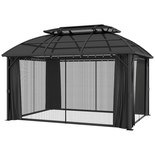 Outsunny 4 x 3m Aluminium Frame Hard Gazebo with Accessories - Black