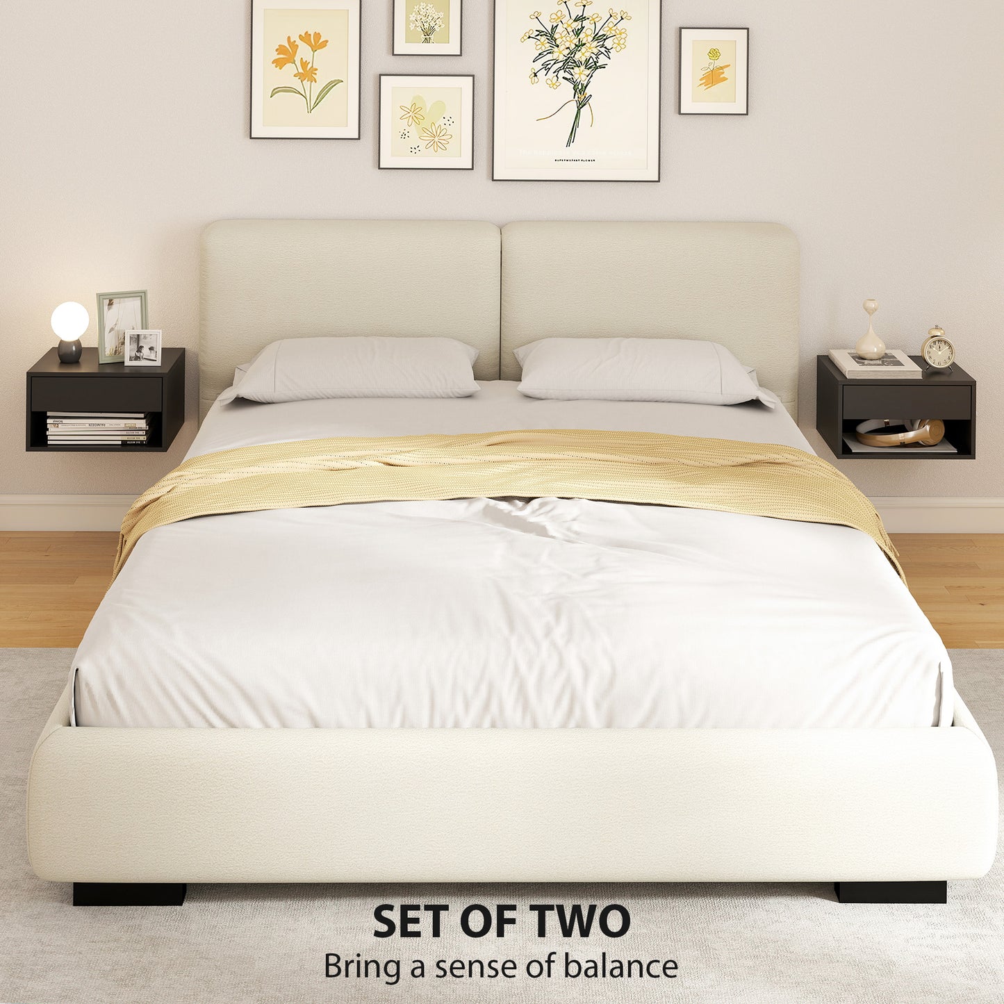 HOMCOM Floating Bedside Tables Set of 2, Wall Mounted Nightstand, High Gloss Black