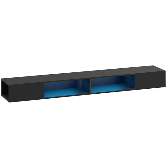 HOMCOM Wall Mounted TV Stand with RGB LED Lights, Floating Entertainment Centre for 75 Inch TV, Black
