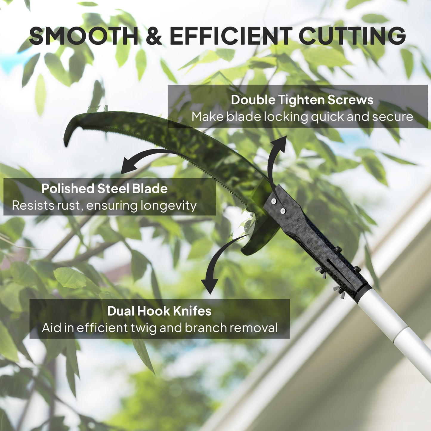 Outsunny Extendable Tree Pruner, Telescopic Pole Saw with 40 cm Blade, Lightweight for High Branches, 1.8-2.9 m Reach, Green
